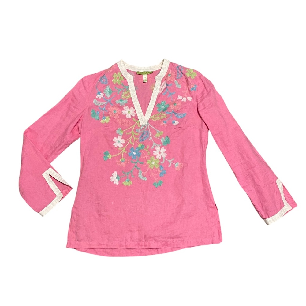 Sigrid Olsen Linen Floral Embroidered Tunic Pullover Spring Top Size XS - Picture 1 of 5